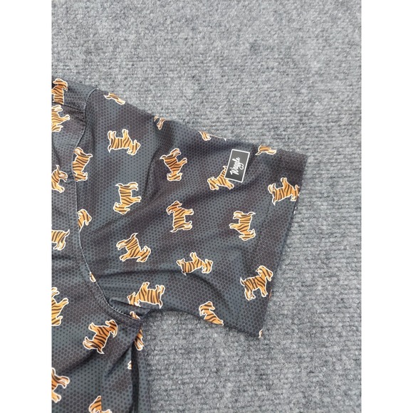 Waggle Polo Shirt Mens SMALL Black Tiger Striped Goat Allover Golf Performance - Picture 10 of 11